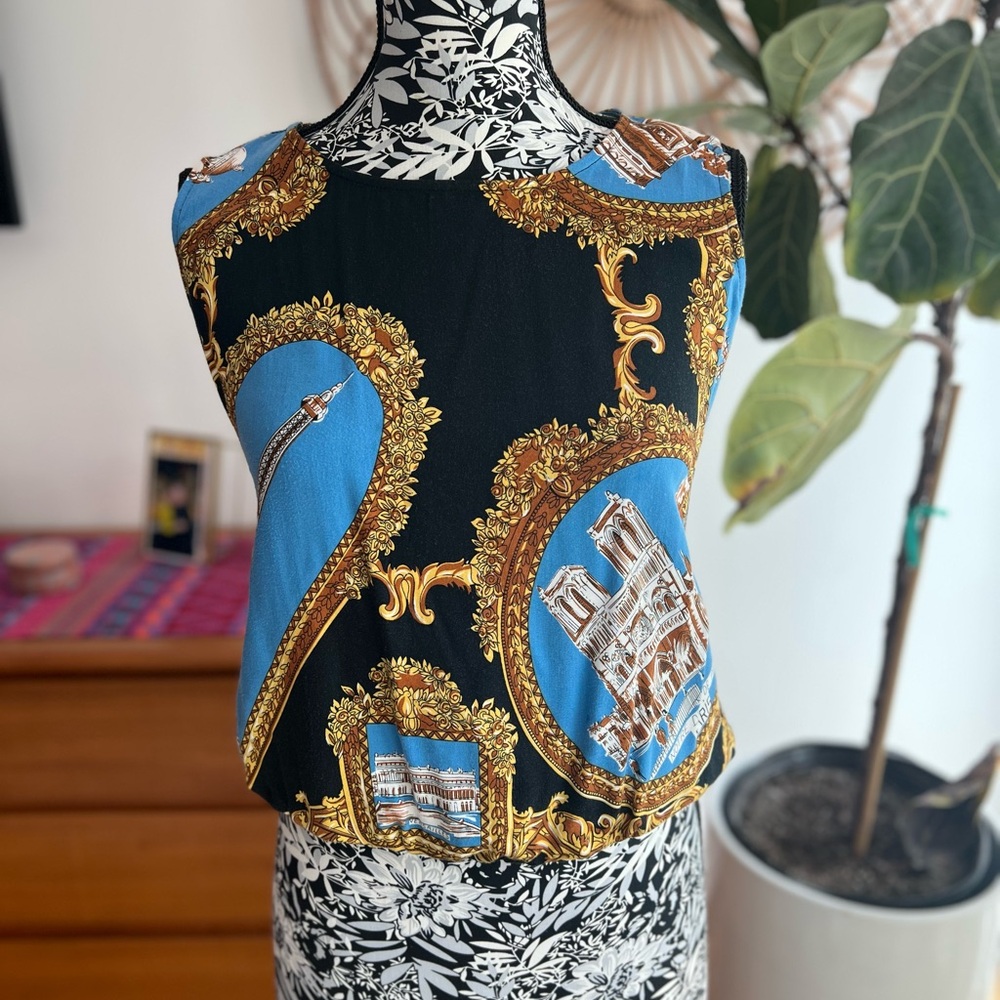 Anthropologie/Tiny Parisian print Sleeveless Graphic Blouse